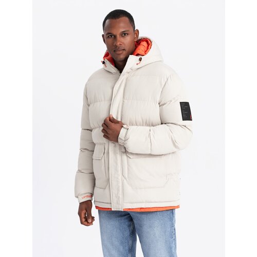 Ombre Men's sports warm jacket with double hood - ash Cijene