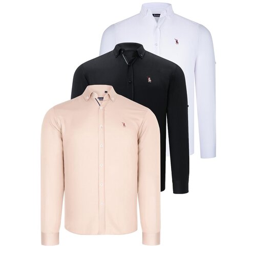 Dewberry TRIPLE SET G674 MENS SHIRT-BLACK-WHITE-BEIGE Slike