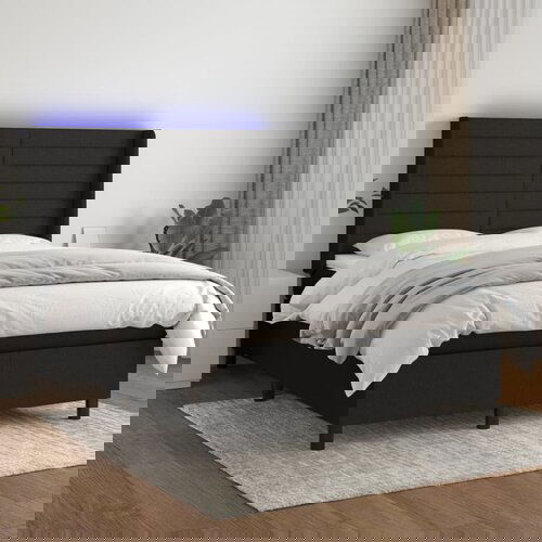 The Living Store Box spring postelja z vzmetnico LED črna 140x190 cm blago - Box Spring Postelja, (21437778) Slike