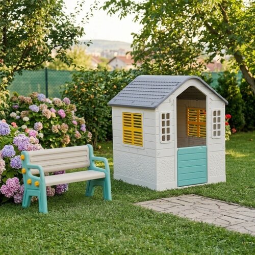 Dolu Happy Garden - dečiji set sa kućicom i klupom Slike