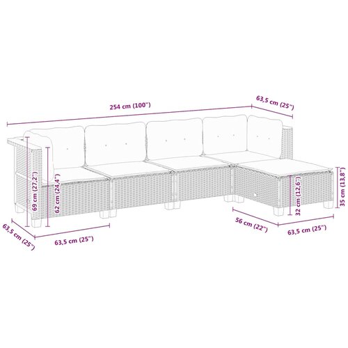  5-dijelna vrtna garnitura od poliratana s jastucima crna 63.5 x 56 x 32 cm Slike
