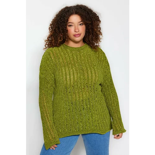 Trendyol Curve Green Openwork/Perforated Knitwear Sweater