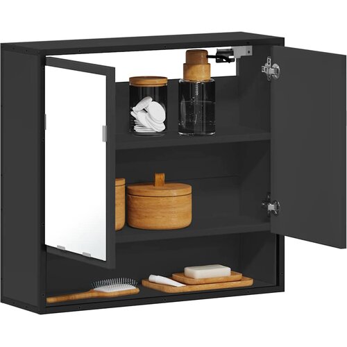 VidaXL Kopalni&amp;scaron;ka omarica z ogledalom črna 65x20x60 cm inženirski les Slike