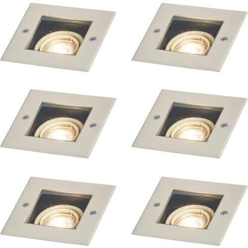 QAZQA Komplet 6 modernih bež talnih reflektorjev GU10 50 mm vrtljivih in nagibnih IP65 - Oneon Cene