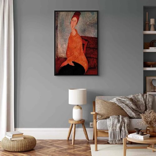  Slika - Amedeo Modigliani &amp;ndash; Jeanne Hebuterne in a Yellow Sweater 60x90 U crnom drvenom okviru Slike