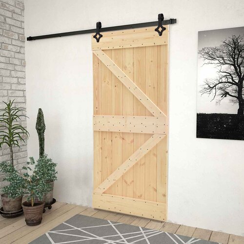  Klizna vrata 90 x 210 cm Masivna borovina Prirodna i crna Cijene