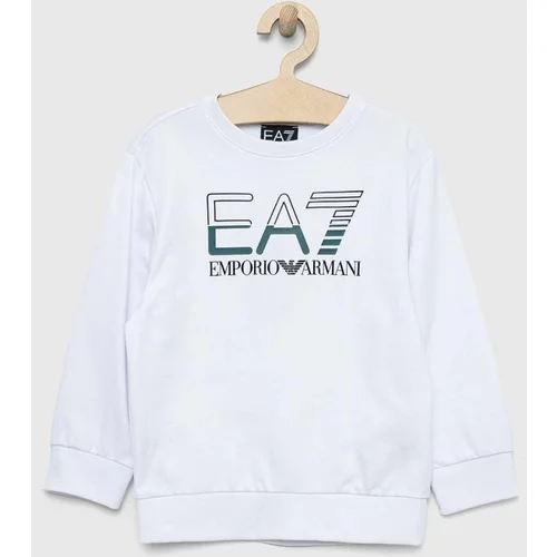 Ea7 Emporio Armani Otroški bombažen pulover bela barva