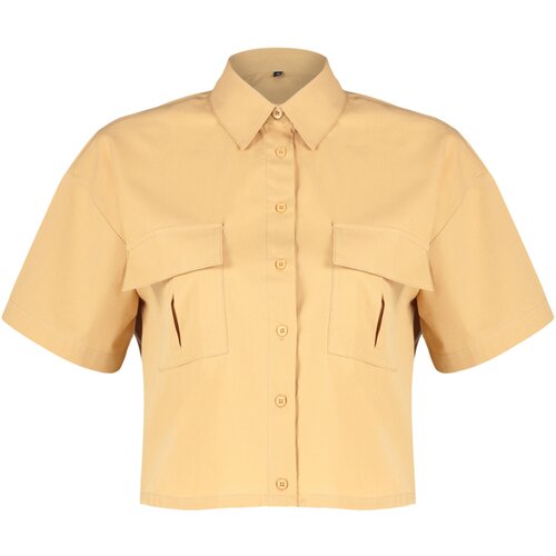 Trendyol Cotton Quality Woven Shirt With Mustard Pocket Cene