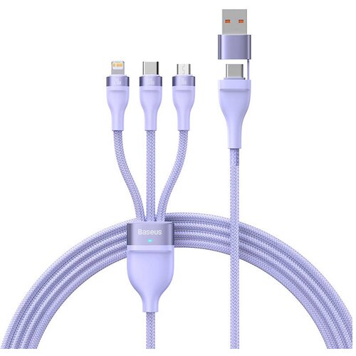Baseus 3v1 usb kabel flash series 2, usb-c + micro usb + lightning, 100W, 1,5 m (vijoličen), (20636243) Slike