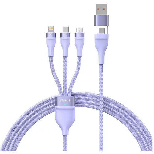 Baseus 3v1 USB kabel Flash Series 2, USB-C + micro USB + Lightning, 100W, 1,5 m (vijoličen), (20636243)