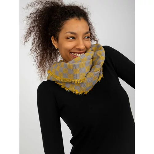 Fashion Hunters Grey-yellow checkered winter scarf for women