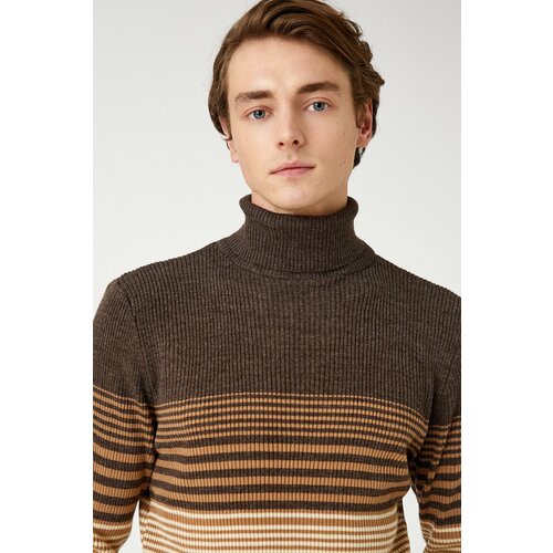 Koton Men's Brown Striped Sweater Cene