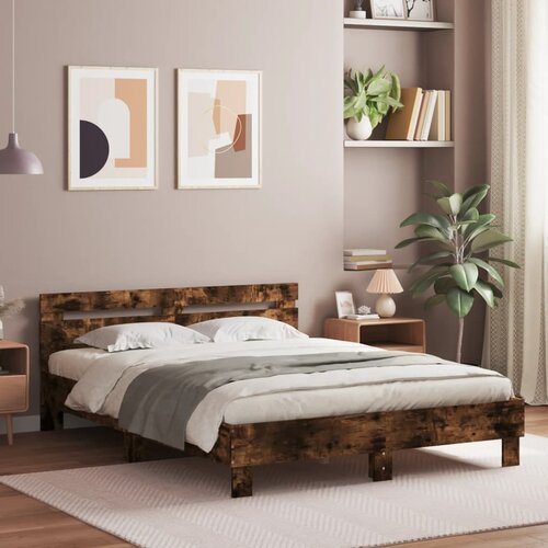 Furnova Posteljni okvir z vzglavjem in LED dimljen hrast 150x200 cm, (21938216) Slike