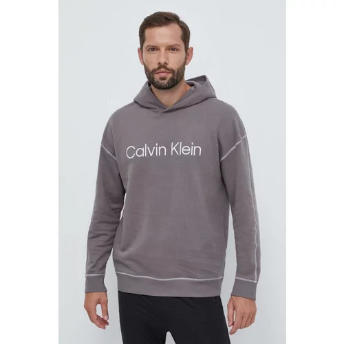 Calvin Klein Underwear Homewear pamučna dukserica boja: siva, s kapuljačom, s aplikacijom