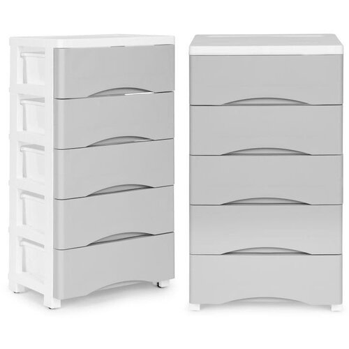 ModernHome PJJCBS0024-05A &amp;ndash; Plastična komoda s 5 ladica i kotačićima, 39 &amp;times; 27 &amp;times; 75 cm, bijelo-siva Slike