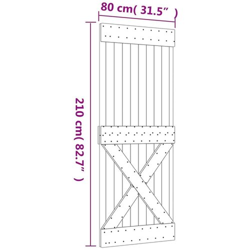  Klizna vrata Prirodna i crna 80 x 210 cm Čvrsta borovina Cene