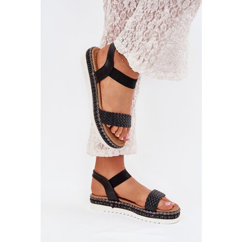 Boto Women's Sandals With Braiding On Decorated Platform Black Velara Cene