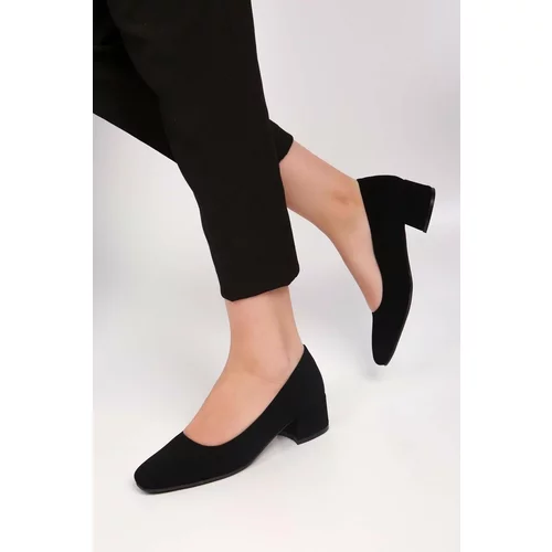 Shoeberry Women's Epic Black Nubuck Heeled Shoes