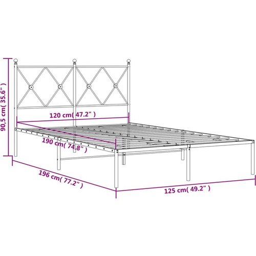 VidaXL Metalni okvir za krevet s uzglavljem crni 120x190 cm Slike