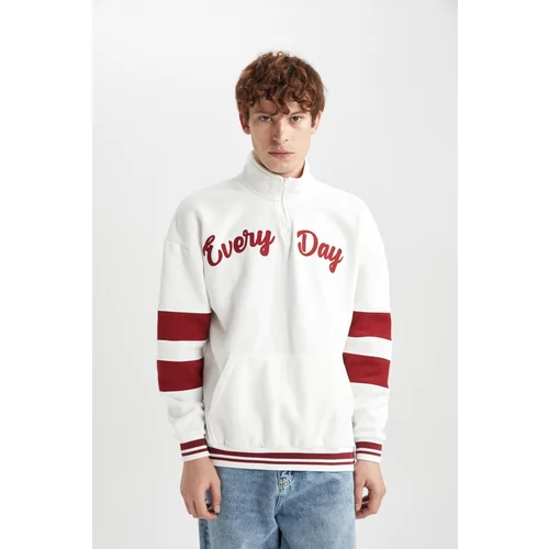 Defacto Oversize Fit Stand Collar Zippered Printed Sweatshirt