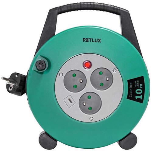 Retlux Produžni kabl na kolutu 3 utičnice, Tip E, 10 m, zelena/crna Cene