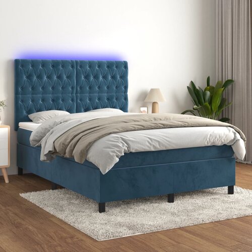 The Living Store Box spring postelja z vzmetnico LED temno modra 140x200cm žamet - Box Spring Postelja, (21438630) Cene