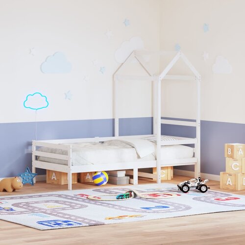 VidaXL Krov za dječji krevet bijeli 118x70x176,5 cm masivna borovina Slike