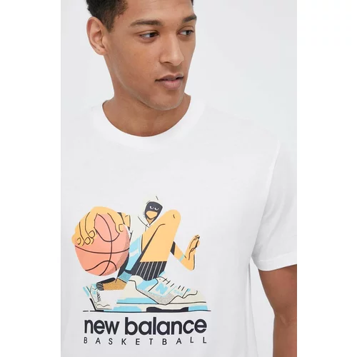 New Balance Bombažna kratka majica bela barva