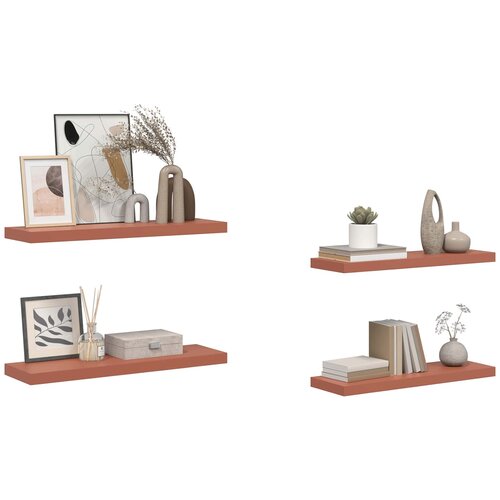  Polica na zidu 4 pcs Crvena 80 x 23,5 x 4 cm Konstruirano drvo Slike