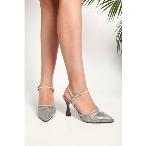 Shoeberry Women's Avril Platinum Silvery Stone Heeled Shoes Slike