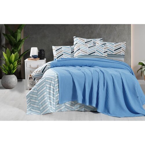 Mila Home Modro bombažno pregrinjalo 220x240 cm Waffle – Cene
