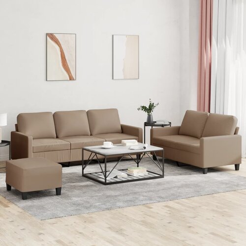  3-dijelni set sofa s jastucima boja cappuccina od umjetne kože Slike