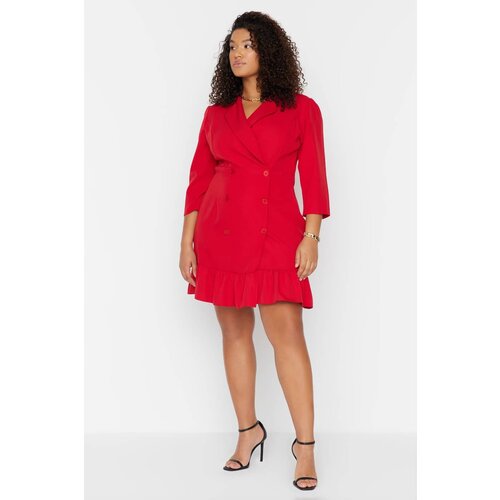 Trendyol Curve Red Woven Jacket Dress Slike