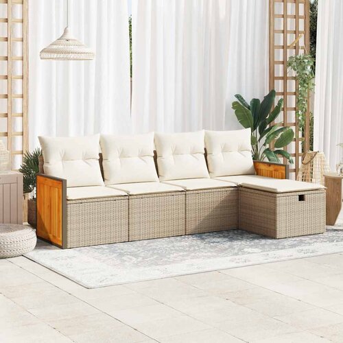 VidaXL 5-dijelni vrtni set sofa s jastucima bež od poliratana Slike