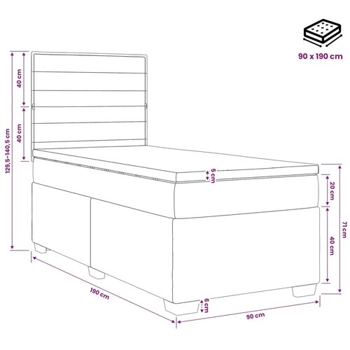  Boxspring krevet s madracem Tamnosiva 90 x 190 cm Tkanina 190 x 90 x 140.5 cm Slike