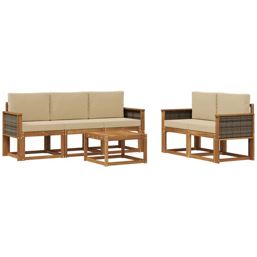 vidaXL Zunanja garnitura za sedenje z blazino 6 pcs Naravna, (5000281462) Cene