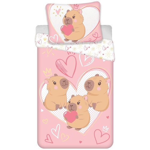 Jerry Fabrics Ružičasta pamučna dječja posteljina za krevet za jednu osobu 140x200 cm Kapybara Heart &amp;ndash; Slike