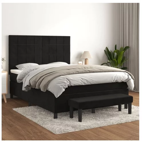 vidaXL Box spring postelja z vzmetnico črna 140x200 cm žamet