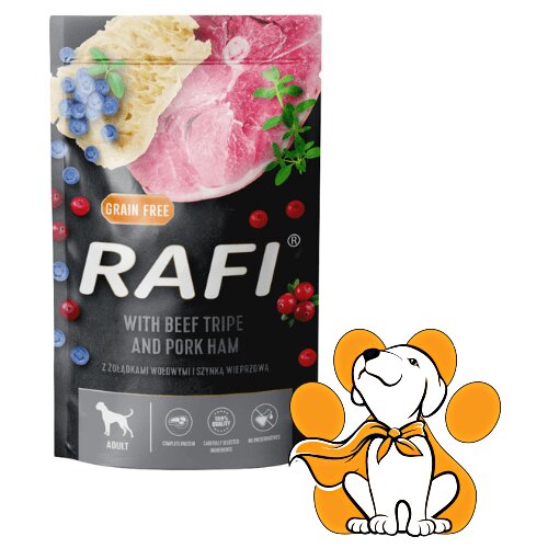 Rafi Dog Grain Free Beef Tripe &amp;amp; Pork Ham 500g, Vlažna Hrana Za Podr&amp;scaron;ku Varenju Slike