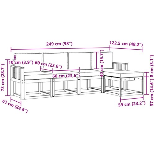  Set vanjskih sofa 5 kom. Prirodna i bež Smeđa 249 x 122,5 x 73 cm Slike