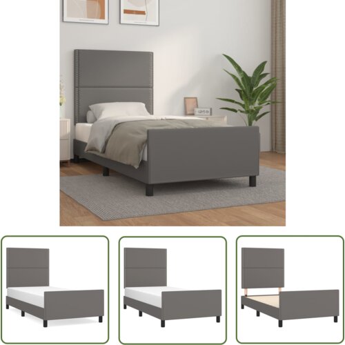 The Living Store Posteljni okvir z vzglavjem siv 100x200 cm umetno usnje - Posteljni Okvir Z Vzglavjem, (21737245) Cene