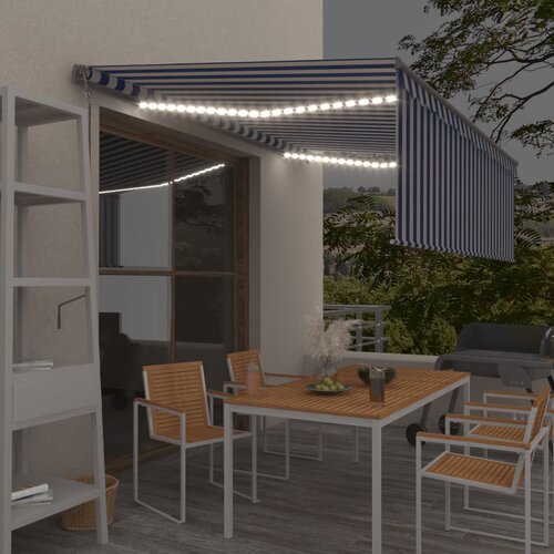 vidaXL Avtomatska tenda s senčilom LED + senzor 4,5x3 m modra in bela Cene