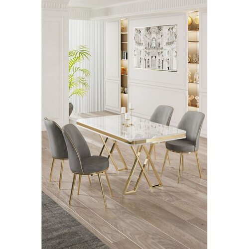 Hanah home Set Trpezarijski sto i 4 stolice, sivo-bijela Cene