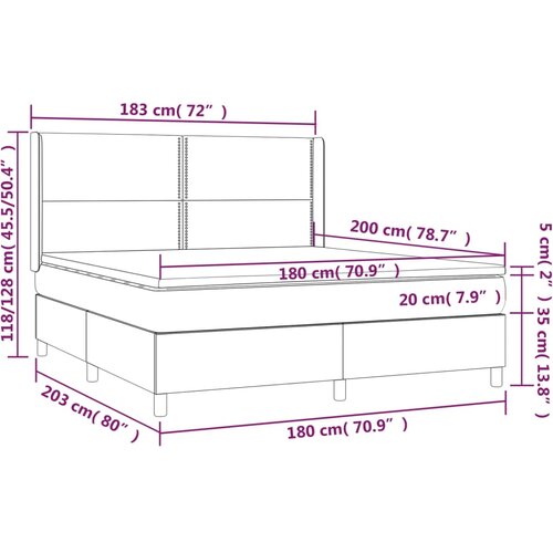  Krevet box spring s madracem LED tamnosivi 180x200 cm tkanina Slike