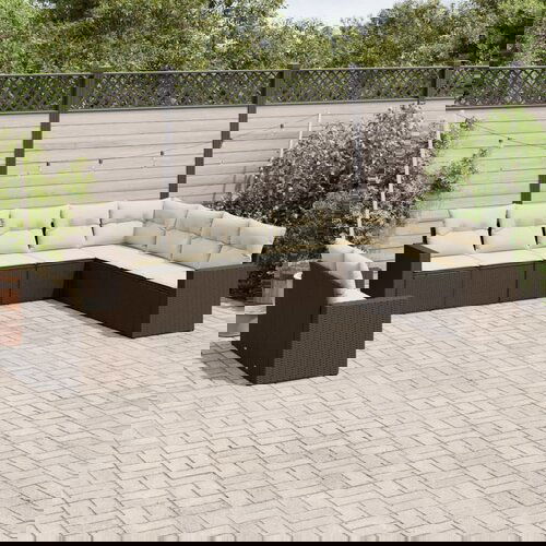 VidaXL 10-dijelni set vrtnih sofa od poliratana s jastucima smeđi Slike