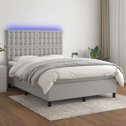  Krevet box spring s madracem LED svjetlosivi 140x200 cm tkanina Slike