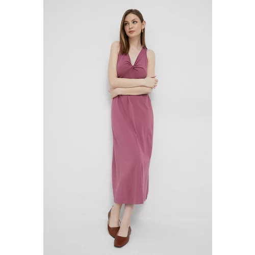 Deha Pamučna haljina boja: ružičasta, midi, širi se prema dolje