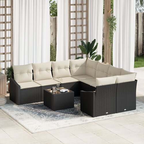VidaXL 9-delni vrtni sofa set z blazinami črna poli ratan Slike