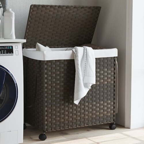 vidaXL Košara za perilo s kolesi temno rjava 60x35x60,5 cm ratan Cene
