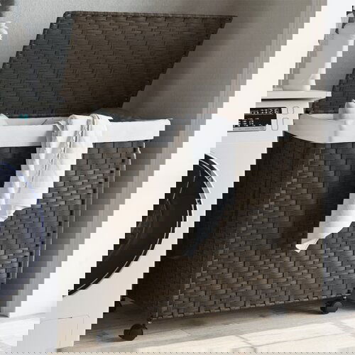 VidaXL Ko&amp;scaron;ara za rublje s kotačima tamnosmeđa 60x35x60 5 cm od ratana Slike